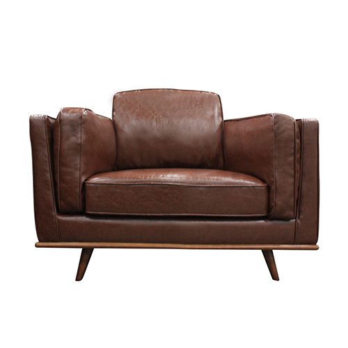 dav Single Seater Armchair Faux Leather Sofa Modern Lounge Accent Chair in Brown with Wooden Frame - Image 1