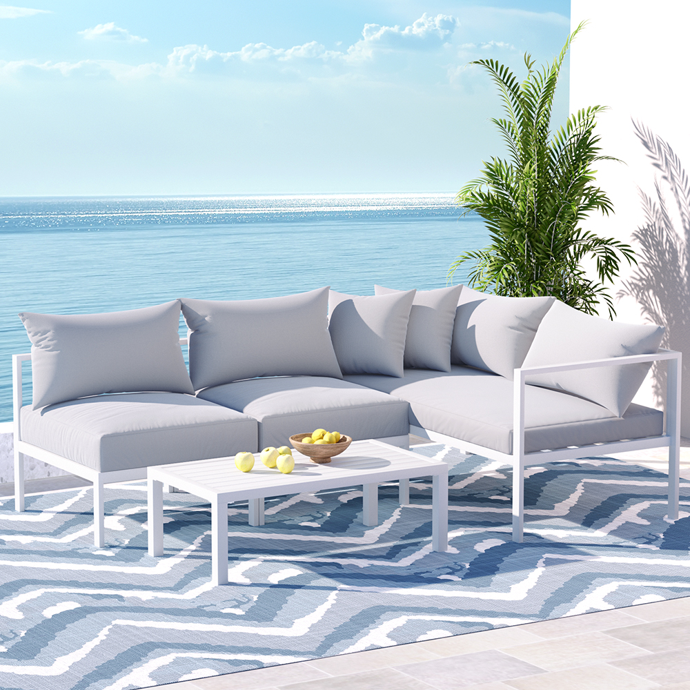 ALU-SOFA-AL-4PCS-WH-61883-06 Gardeon 4 Seater Outdoor Sofa Set Aluminium Lounge Setting - Image 1