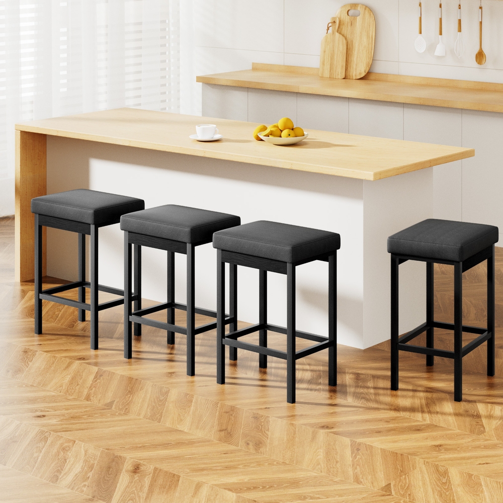 BA-TW-W0087-BKX4-225252-07 A Set of 4 Artiss Metal Bar Stools PU Seat Dining Counter Chairs - Image 1