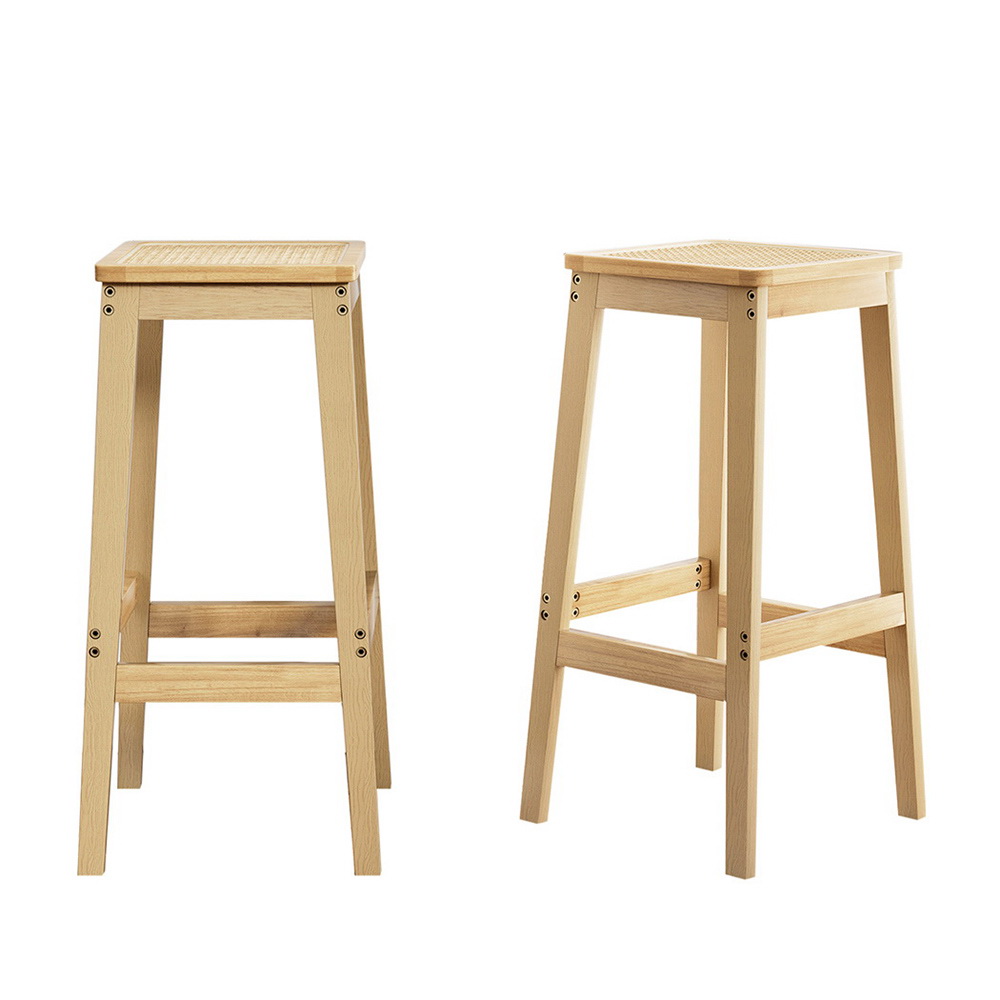 BA-Y-1031-NAX2-202503041142-00 Artiss 2x Bar Stools Rubber Wood Stool Counter Chair Rattan Barstools Kitchen - Image 1