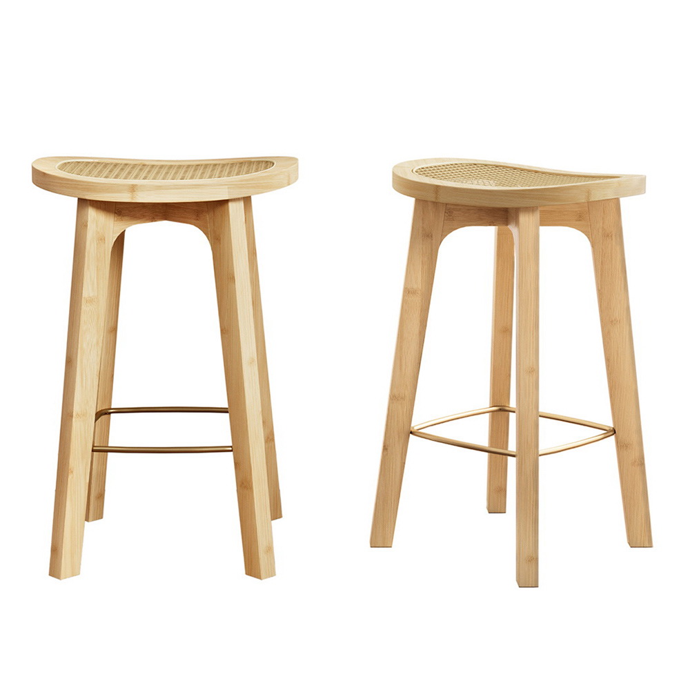 BA-Y-1033-NAX2-202508131452-00 Artiss 2x Bar Stools Bamboo Rattan Stool Counter Chair Kitchen Barstools - Image 1
