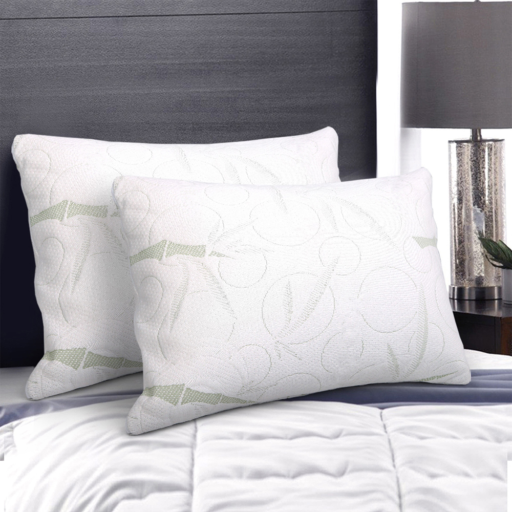 BAM-SHED-PILLOWX2-3487-07 Giselle Bedding Memory Foam Pillow Bamboo Twin Pack - Image 1