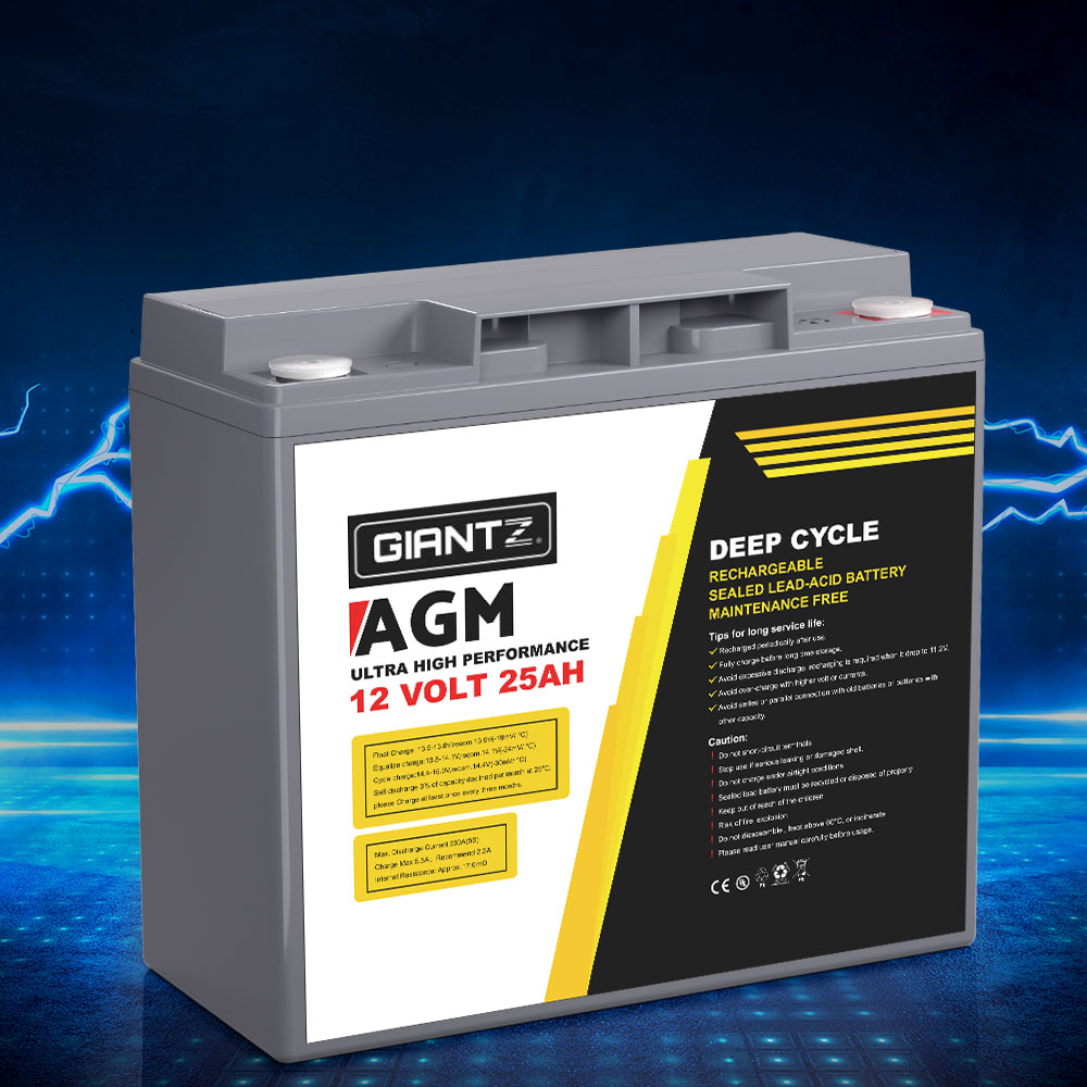 BATTERY-C-AGM-25-120210-06 Giantz AGM Deep Cycle Battery 12V 25Ah Box Portable Solar Caravan Camping - Image 1