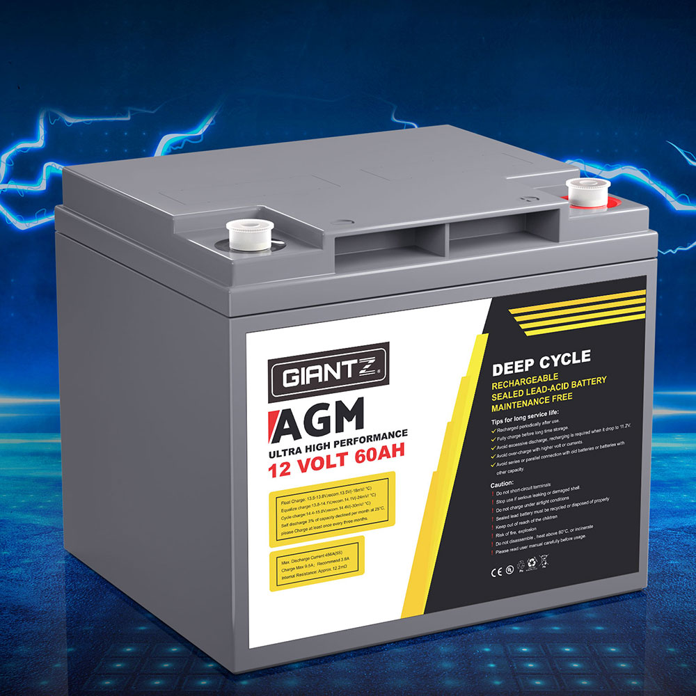 BATTERY-C-AGM-60-150747-06 Giantz AGM Battery 12V 60Ah Deep Cycle Box Portable Solar Caravan Camping - Image 1