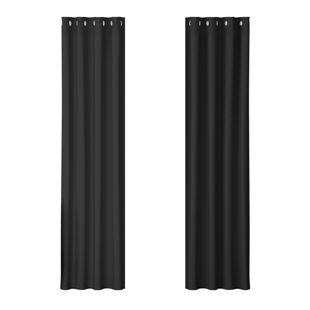 BC-MATT-140X230-BK-00 Artiss 2X Blockout Curtains Eyelet 140x230cm Black - Image 1