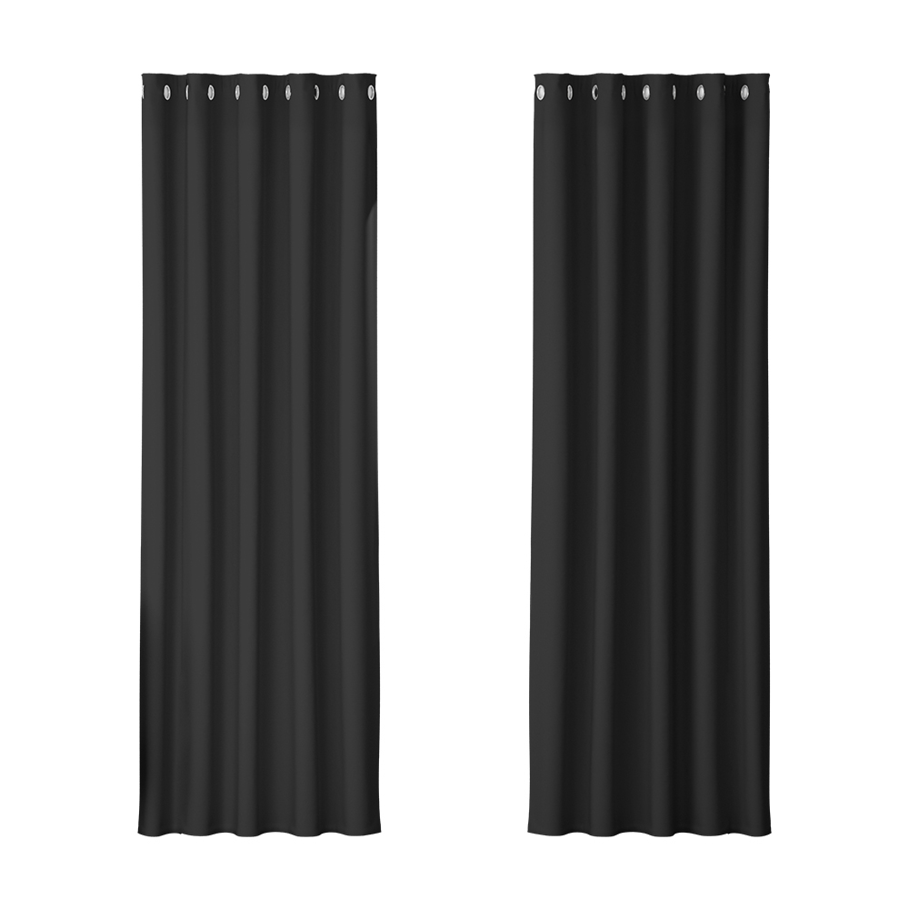 BC-MATT-180X213-BK-00 Artiss 2X Blockout Curtains Eyelet 180x213cm Black - Image 1