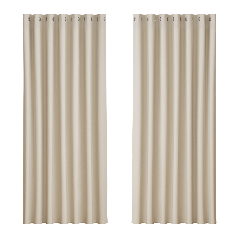 BC-MATT-240X230-BG-61912-00 Artiss 2X Blockout Curtains Eyelet 240x230cm Beige - Image 1