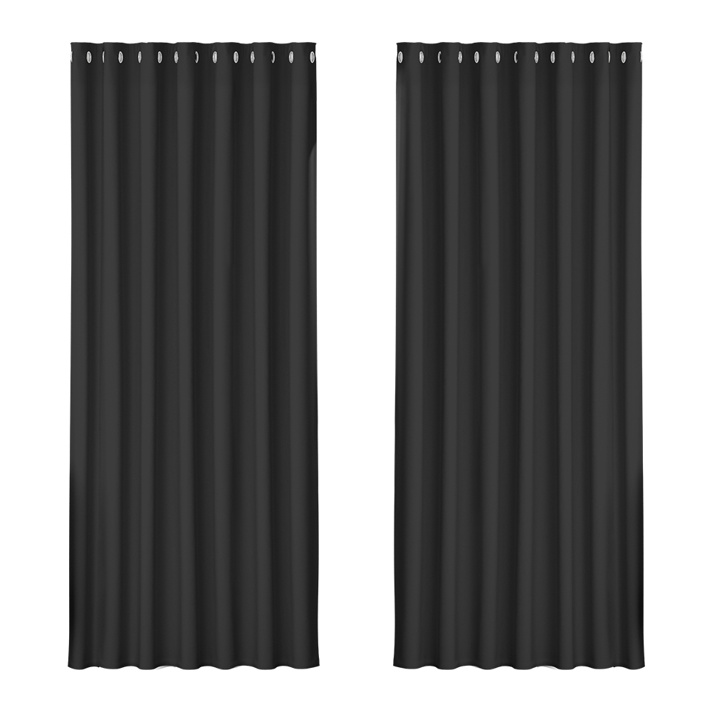 BC-MATT-240X230-BK-00 Artiss 2X Blockout Curtains Eyelet 240x230cm Black - Image 1