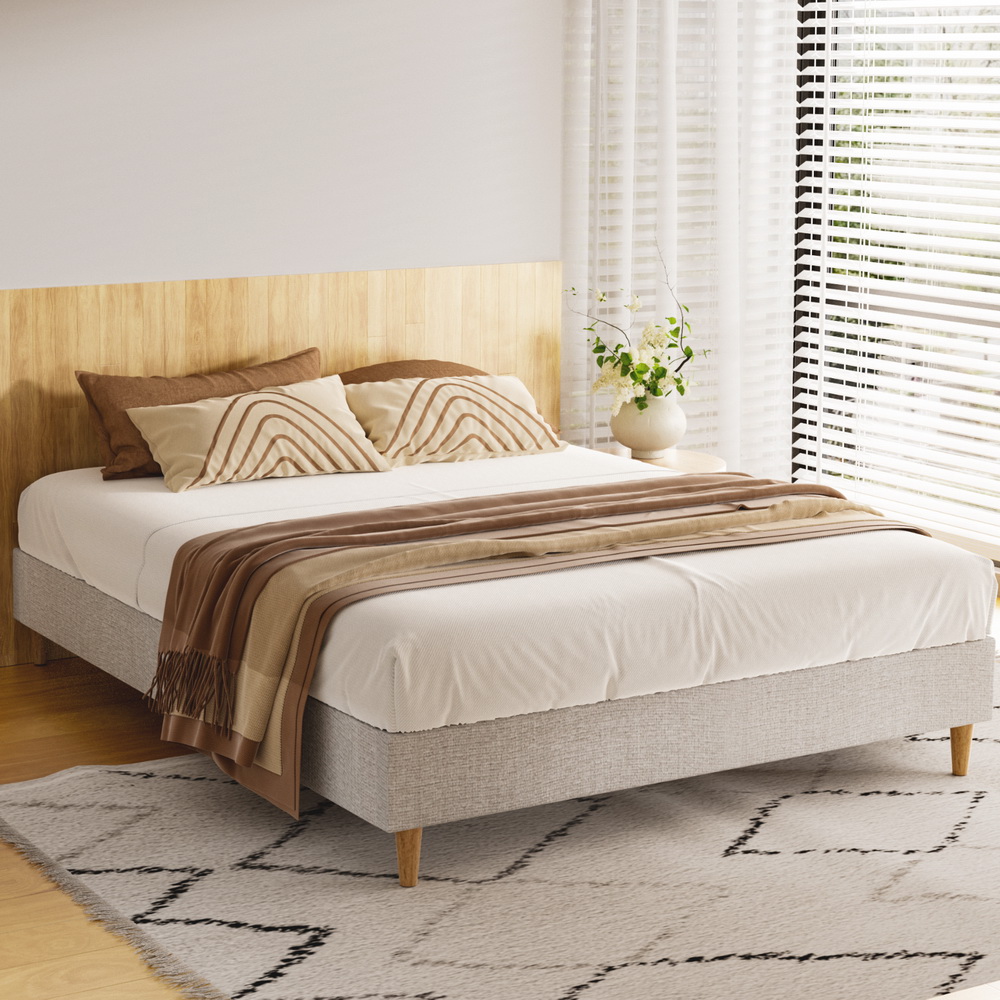 BED-BASE-ZORA-D-BG-AB-167818-05 Artiss Bed Frame Double Size Beige ZORA - Image 1
