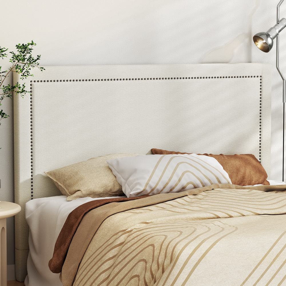 BED-HEAD-RIVE-Q-BG-139351-04 Artiss Bed Frame Bed Head Headboard Queen Fabric - RIVE Beige - Image 1