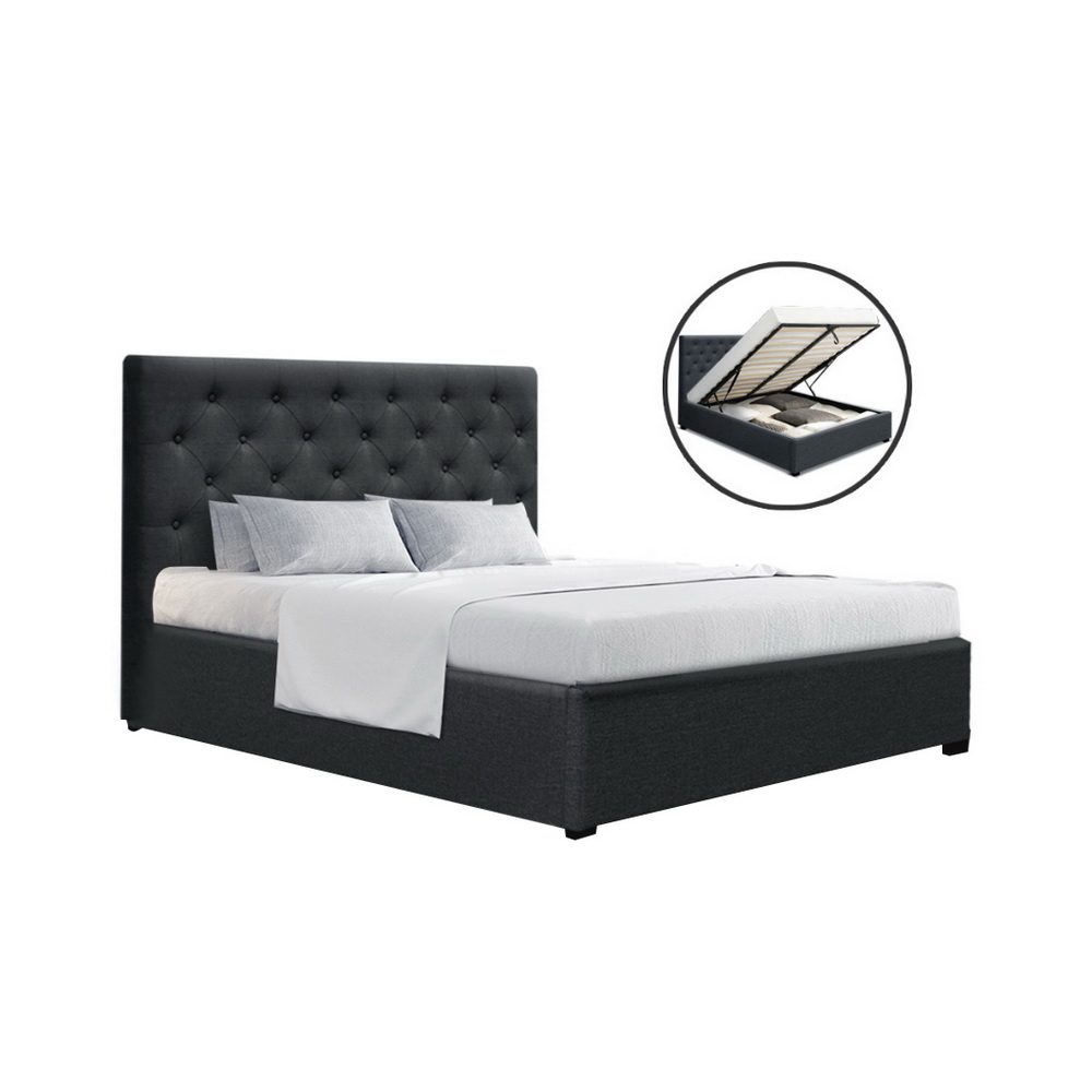 BFRAME-E-VILA-D-CHAR-ABC-202503041142-00 Artiss Bed Frame Double Size Gas Lift Charcoal VILA - Image 1