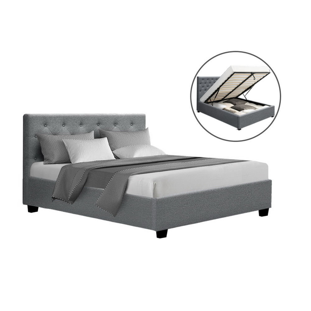 BFRAME-E-VILA-D-GY-AB-202503041142-00 Artiss Bed Frame Double Size Gas Lift Grey VILA - Image 1