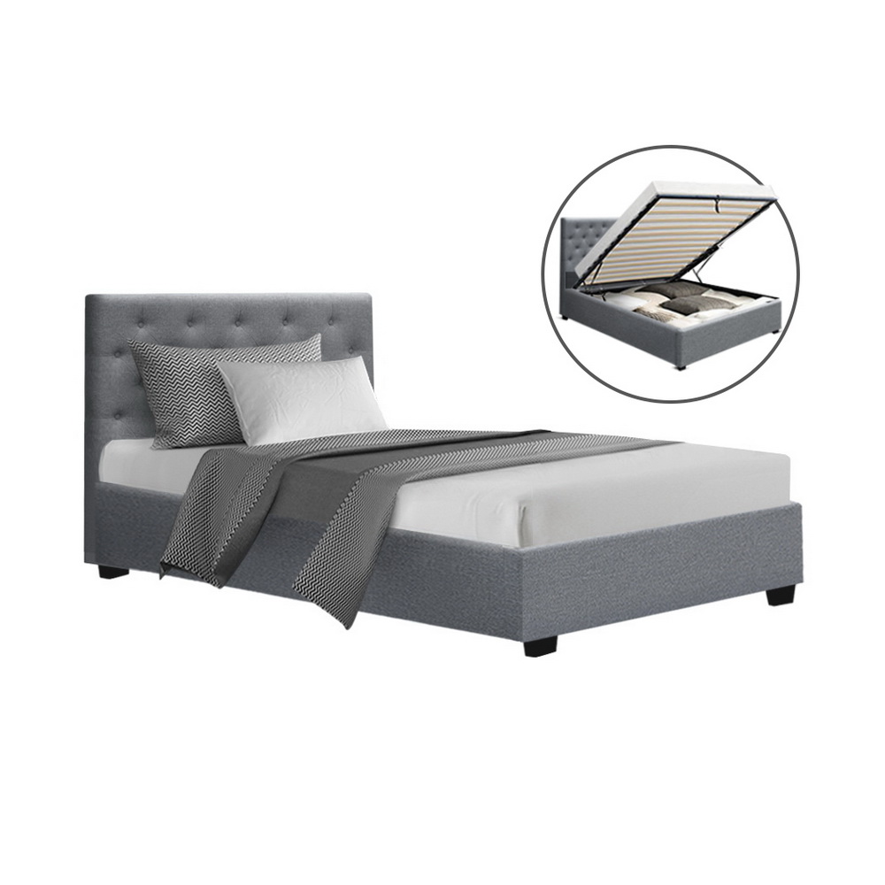 BFRAME-E-VILA-KS-GY-ABC-202503041142-00 Artiss Bed Frame King Single Size Gas Lift Grey VILA - Image 1