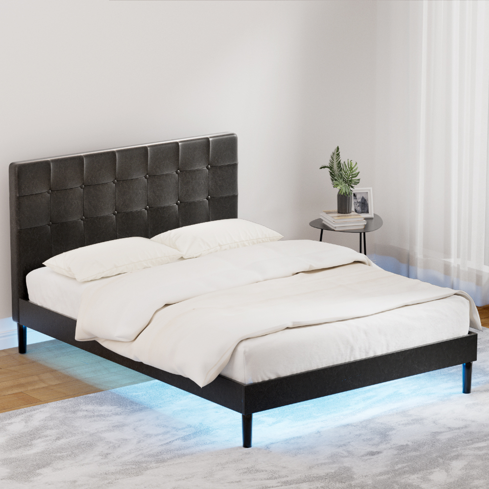 BFRAME-G-RAVI-D-BK-ABC-94872-04 Artiss Bed Frame Double Size LED Black RAVI - Image 1