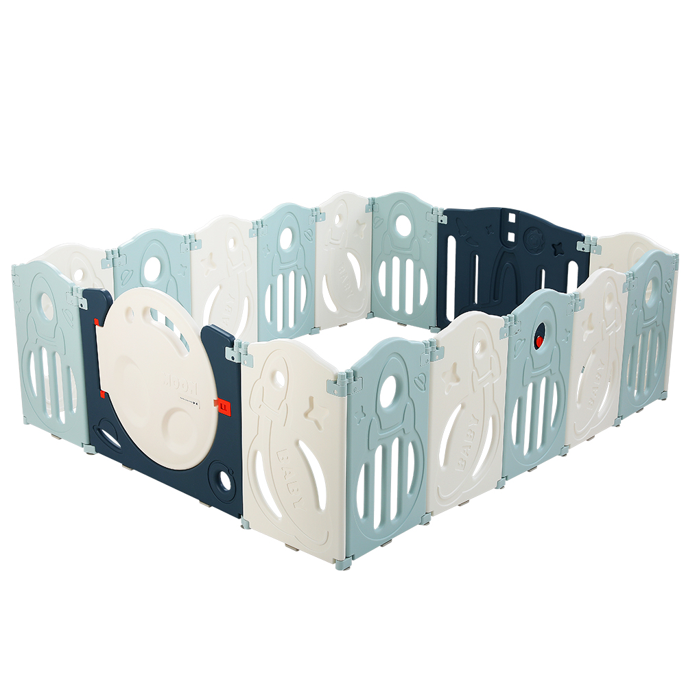 BP-B-2032-16P-BL-00 Keezi Baby Playpen 16 Panels Foldable Toddler Fence Safety Play Activity Barrier - Image 1