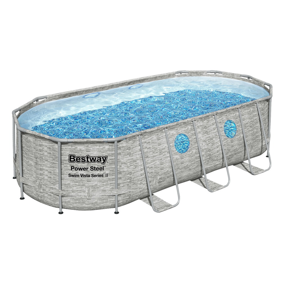 BW-POOL-549-56717-190333-00 Bestway Swimming Pool 549x274x122cm Steel Frame Above Ground Pools Filter Pump Ladder 13430L - Image 1