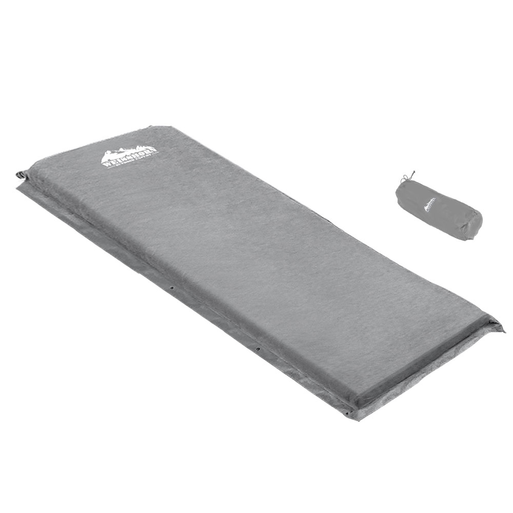 CAMP-MAT-SUE-SIN-GREY-5141-00 Weisshorn Self Inflating Mattress Camping Sleeping Mat Air Bed Single Grey - Image 1