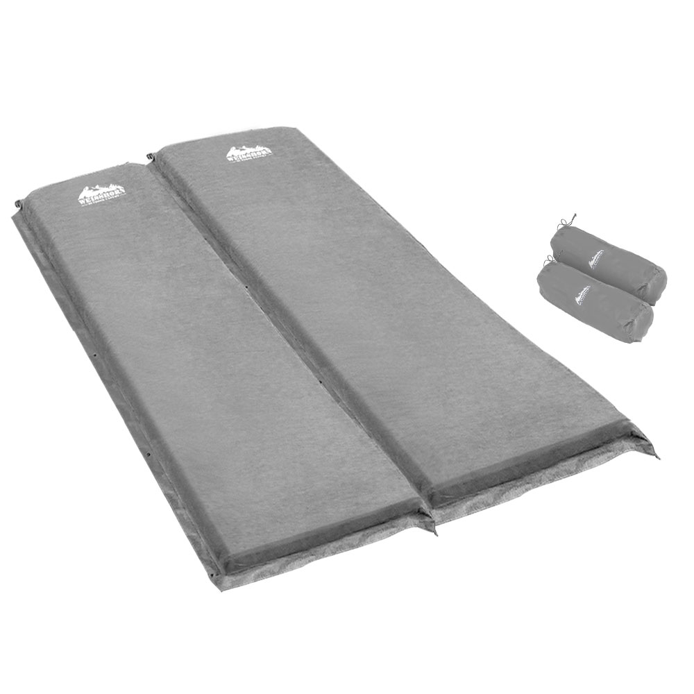 CAMP-MAT-SUE-SIN-GREYX2-20204-00 Weisshorn Self Inflating Mattress Camping Sleeping Mat Air Bed Double Set Grey - Image 1