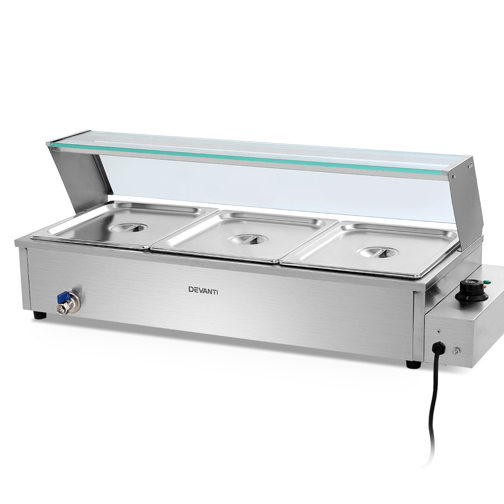 CBM-BMC3-SS-19133-00 Devanti Commercial Food Warmer Bain Marie 3 Electric Buffet Pans - Image 1