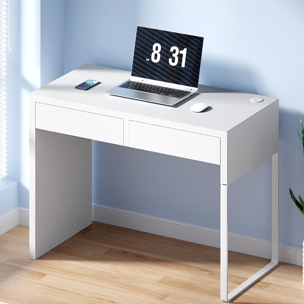 DESK-2-DRAWER-WH-3695-07 Artiss Computer Desk Drawer White - Image 1