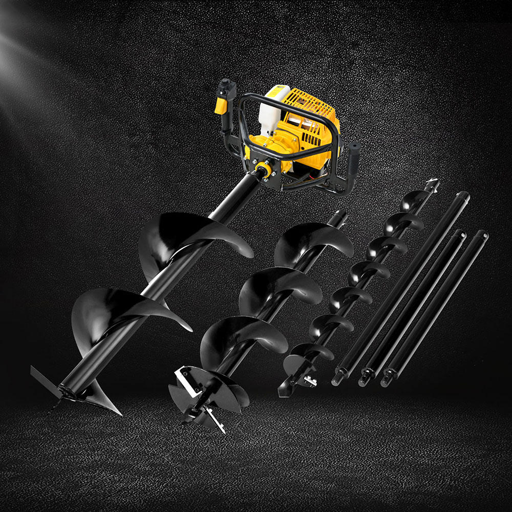 DI-EE-N-YE-KIT-186645-06 Giantz 82CC Post Hole Digger Petrol Motor Drill Extension Auger Bits Kits - Image 1