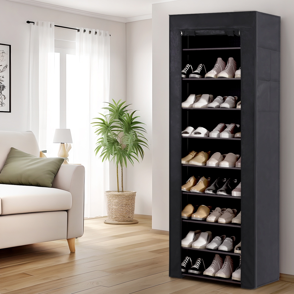 DIY-SHOE-10T-COV-BK-143773-06 Artiss Shoe Rack Cabinet Removable Cover 10 tier Black - Image 1