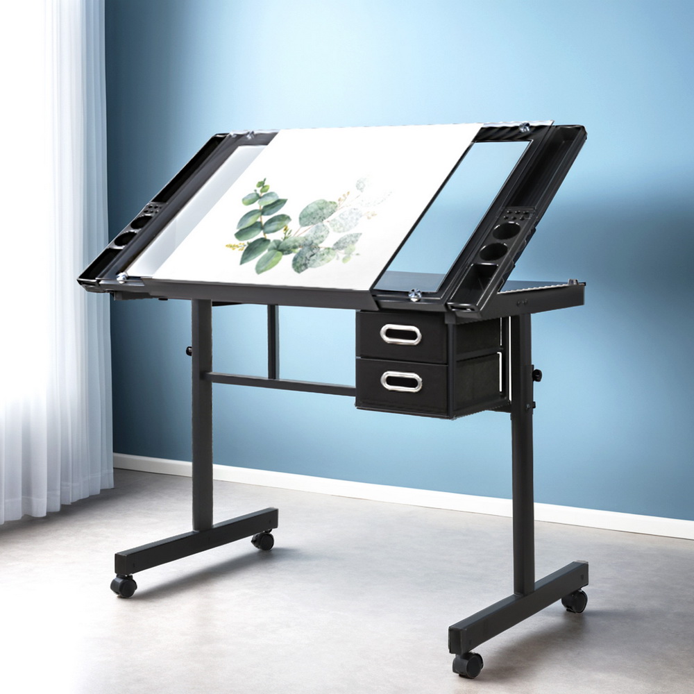 DRAW-DESK-03-SI-13105-07 Artiss Drawing Desk Drafting Table Black - Image 1