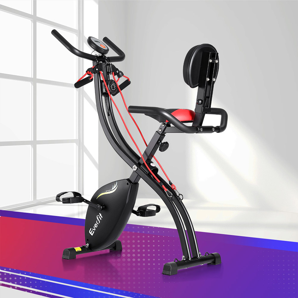EB-F-XB-02-BK-145628-06 Everfit Folding Exercise Bike Magnetic X-Bike Indoor Cycling Resistance Rope - Image 1