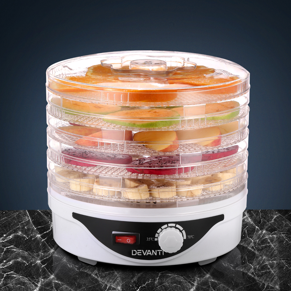 FD-B-1142-5T-WH-139377-06 Devanti 5 Trays Food Dehydrator Fruit Dehydrators Pet Beef Jerky Dryer White - Image 1