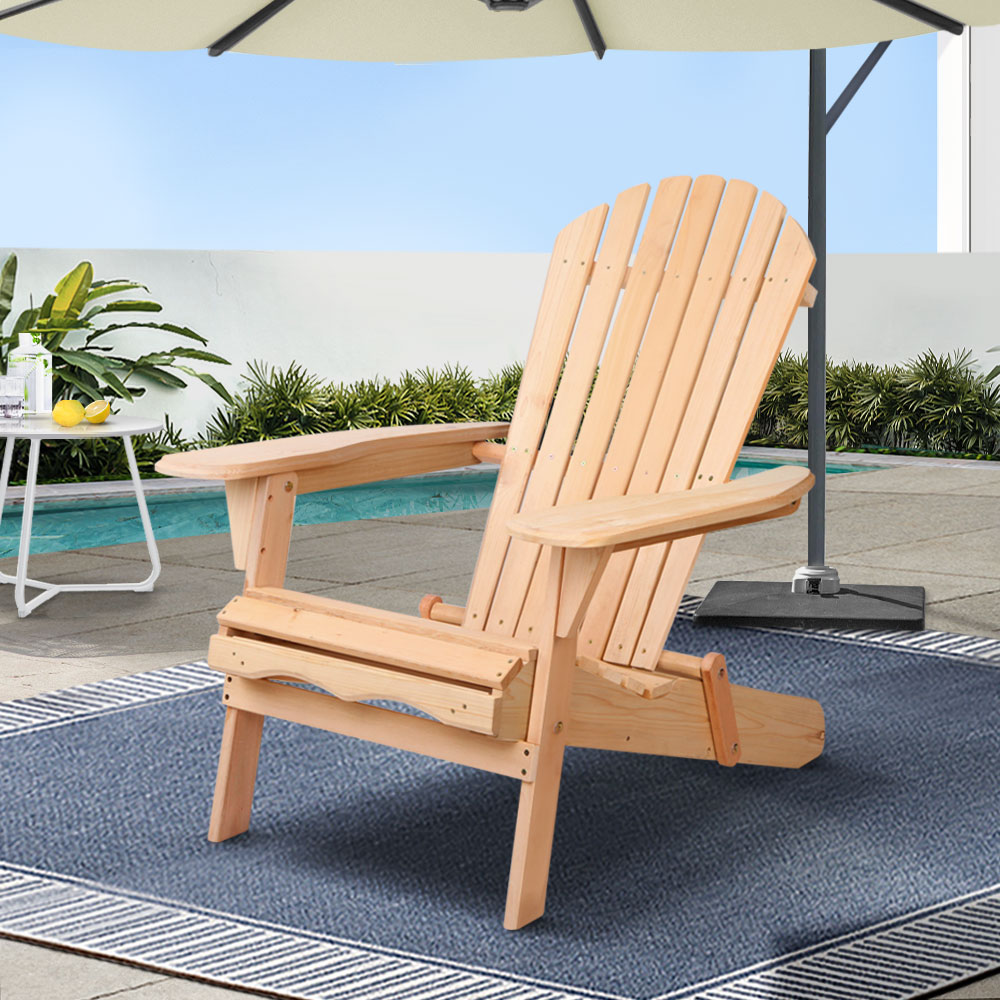 FF-BEACH-CHAIR-NTL-202502281622-00 Gardeon Adirondack Outdoor Chairs Wooden Beach Chair Patio Furniture Garden Natural - Image 1