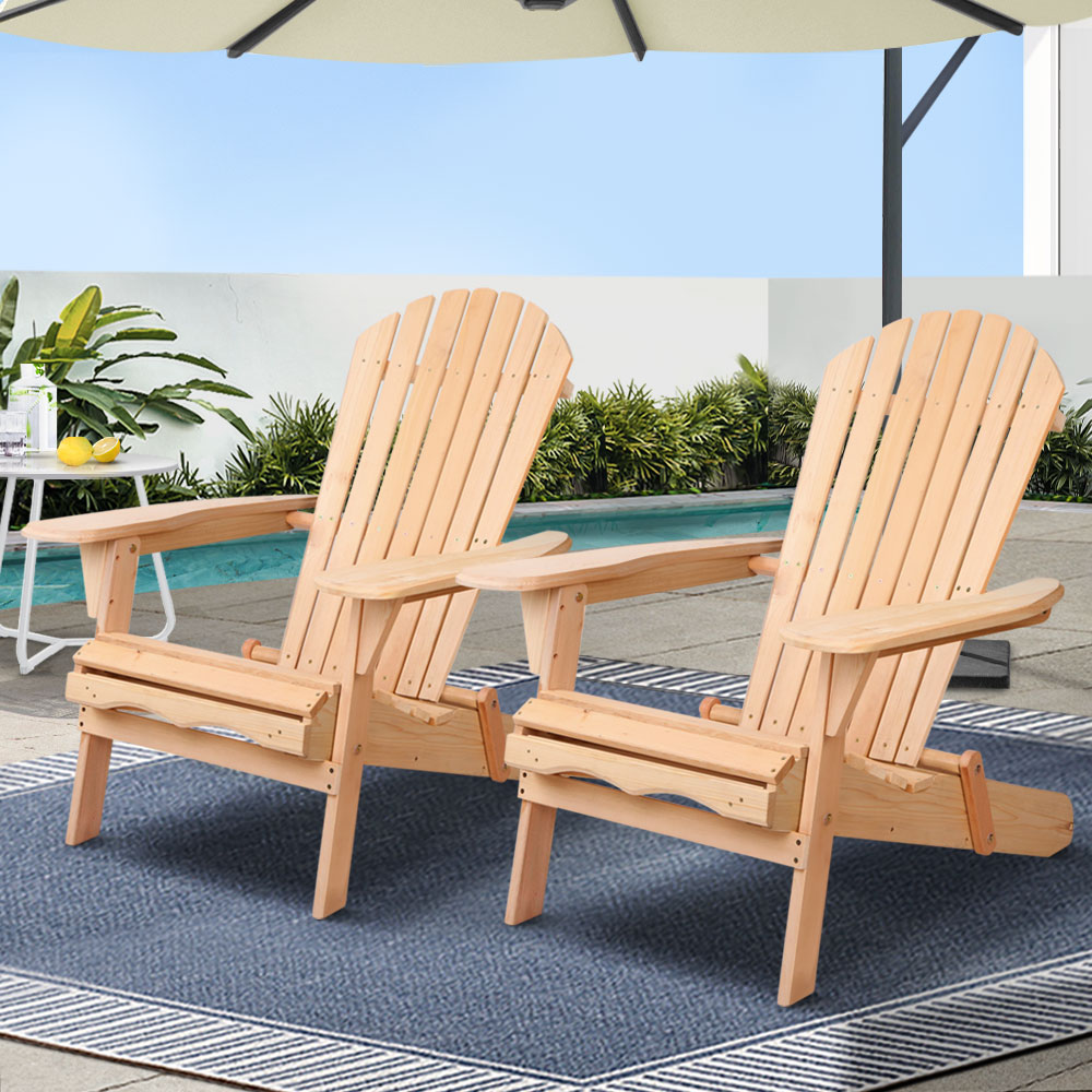 FF-BEACH-CHAIR-NTLX2-202502281622-00 Gardeon Adirondack Outdoor Chairs Wooden Beach Chair Patio Furniture Garden Natural Set of 2 - Image 1