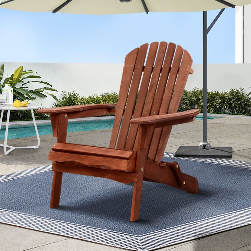 FF-BEACH-NTLCHAIR-BR-202502281624-00 Gardeon Adirondack Outdoor Chairs Wooden Foldable Beach Chair Patio Furniture Brown - Image 1