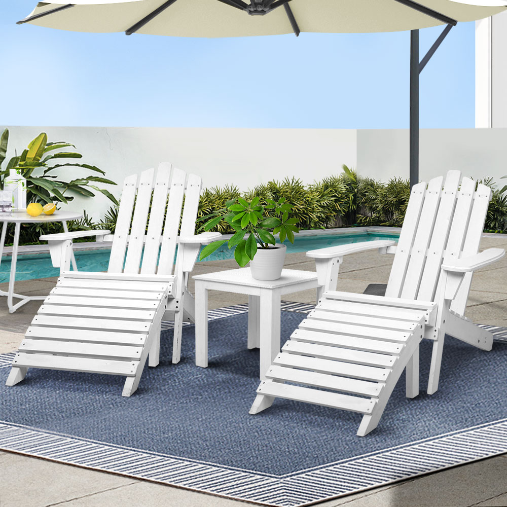 FF-BEACH-UF-5SET-AB-202502281624-00 Gardeon 5PC Adirondack Outdoor Table and Chairs Wooden Sun Lounge Patio Furniture White - Image 1