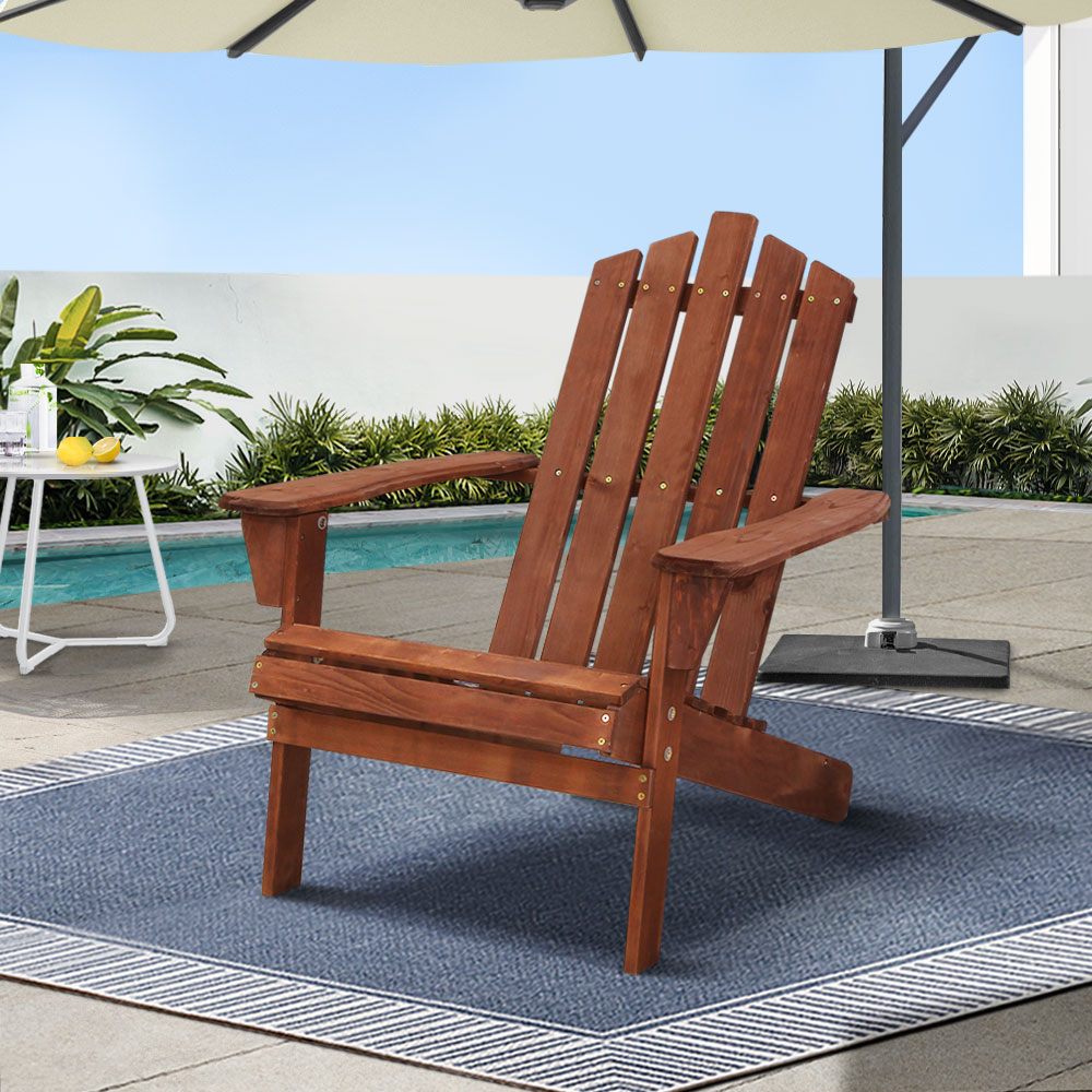 FF-BEACH-UF-CH-BR-202502281624-00 Gardeon Adirondack Outdoor Chairs Wooden Beach Chair Patio Furniture Garden Brown - Image 1