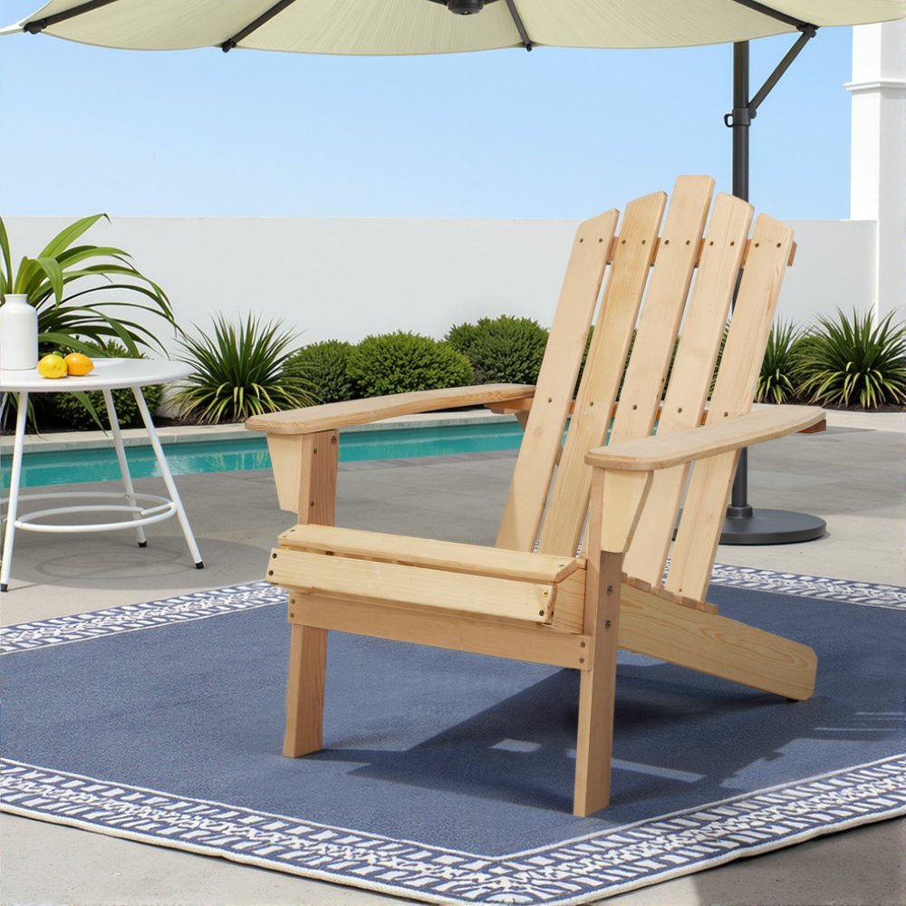 FF-BEACH-UF-CH-NW-21215-06 Gardeon Adirondack Outdoor Chairs Wooden Beach Chair Patio Furniture Garden Natural - Image 1