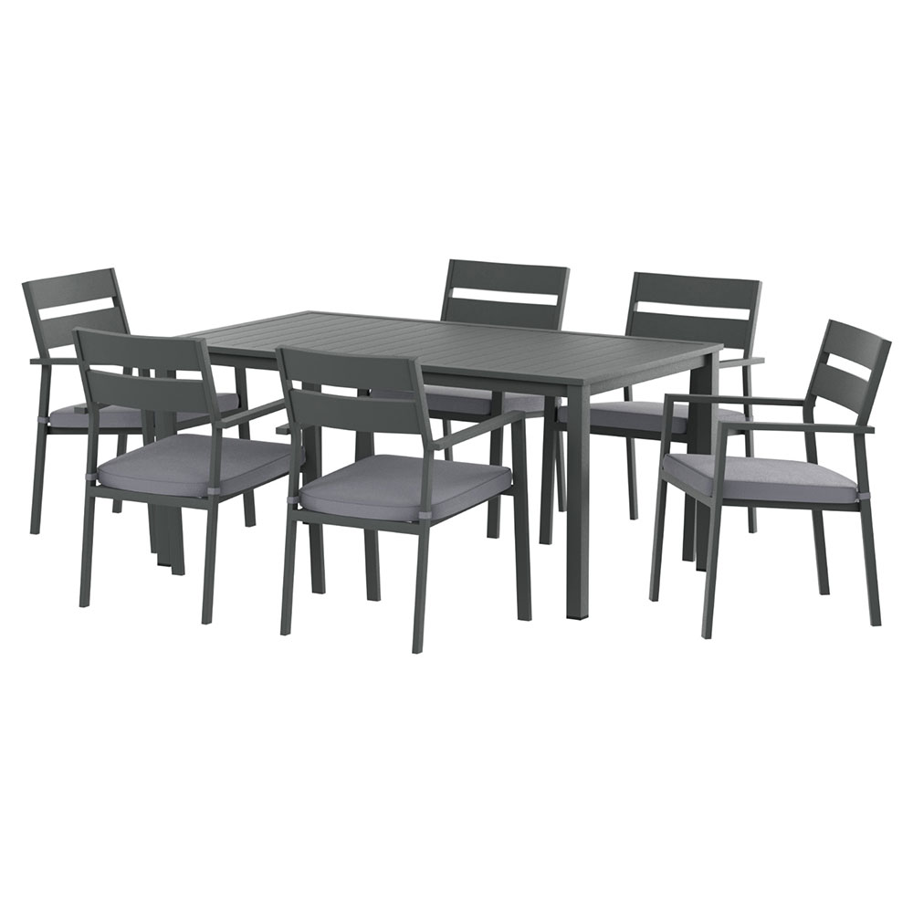 FF-DINING-7CL-BK-AB-202505201612-00 Gardeon Outdoor Dining Set 7 Piece Aluminum Table Chairs Setting Black - Image 1