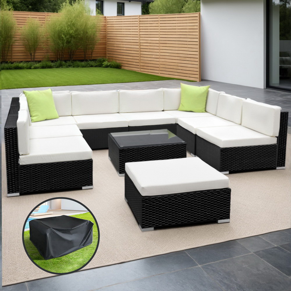 FF-SOFA-BK-10PC-ABCE-202502281534-00 Gardeon 10-Piece Outdoor Sofa Set Wicker Couch Lounge Setting Cover - Image 1