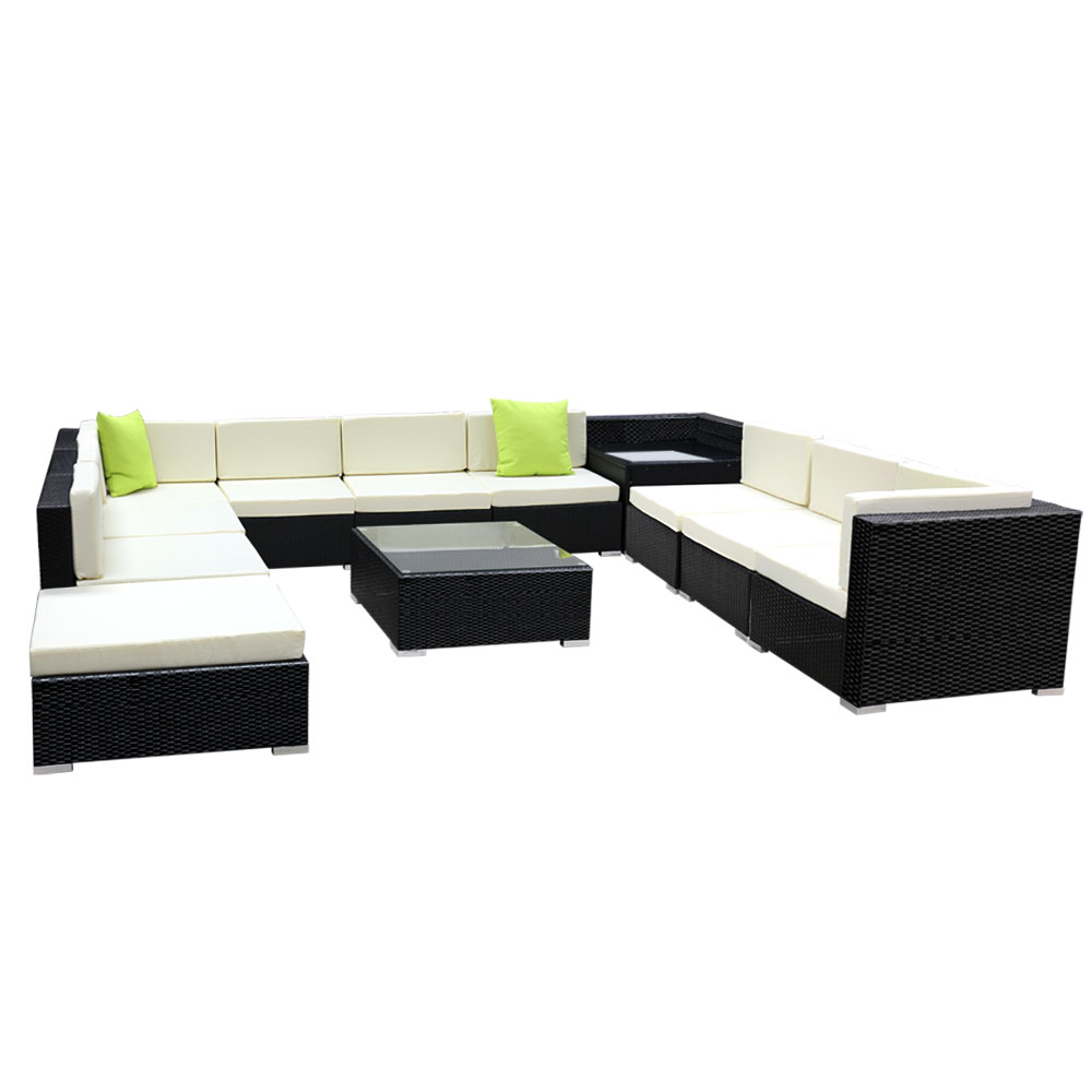 FF-SOFA-BK-12PC-ABCDE-N-00 Gardeon 12PC Outdoor Furniture Sofa Set Wicker Garden Patio Lounge - Image 1