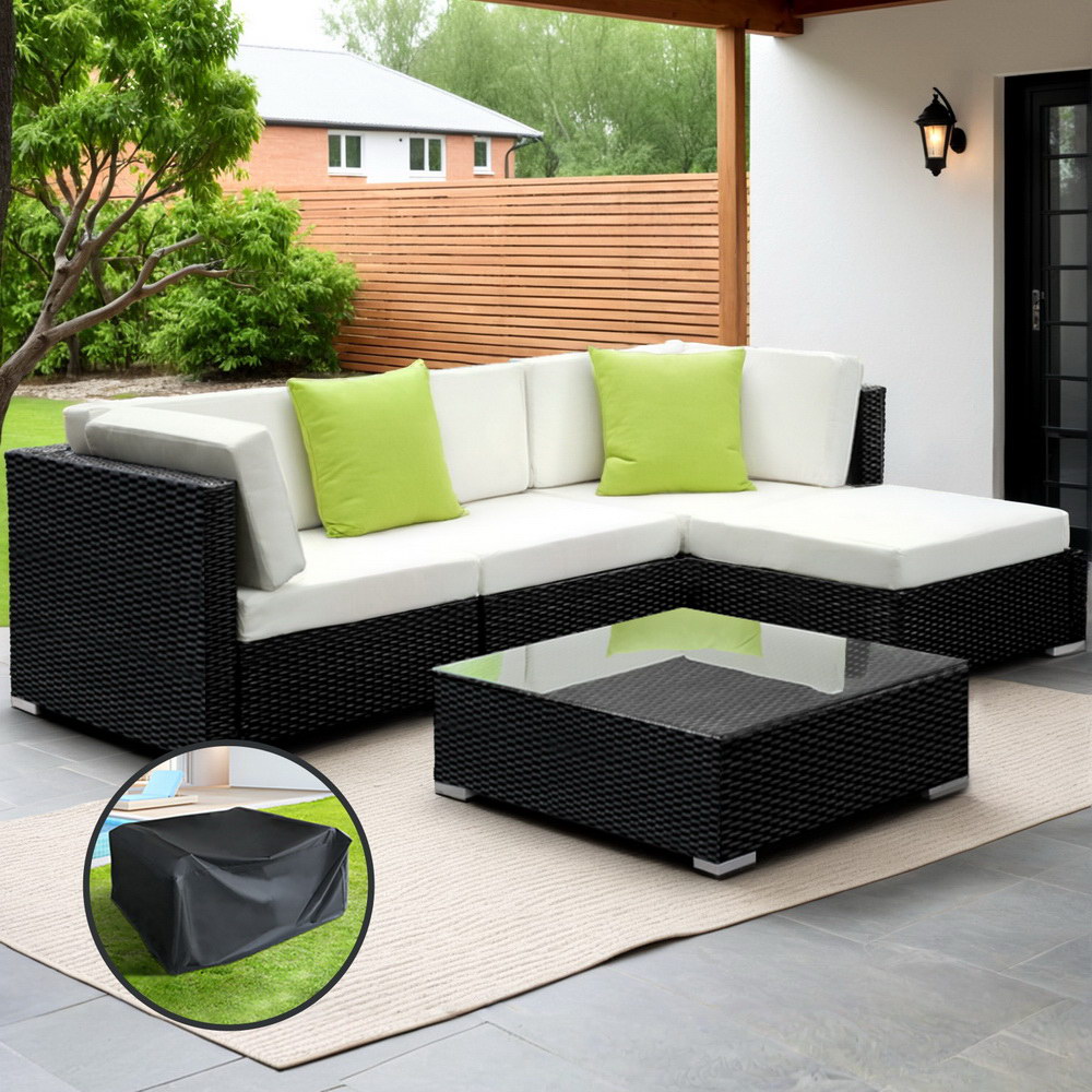 FF-SOFA-BK-5PC-AB-202502281534-00 Gardeon 5-Piece Outdoor Sofa Set Wicker Couch Lounge Setting Cover - Image 1