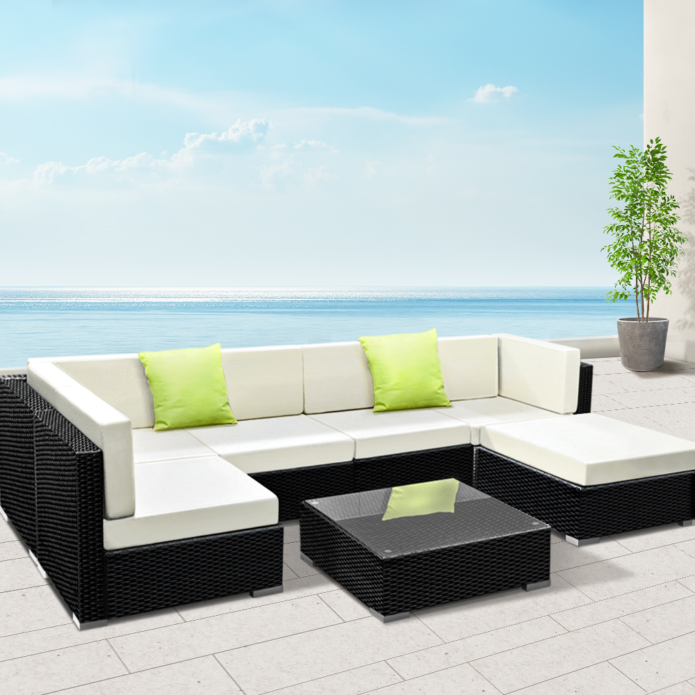 FF-SOFA-BK-7PC-ABC-N-202502281536-00 Gardeon 7-Piece Outdoor Sofa Set Wicker Couch Lounge Setting 6 Seater - Image 1