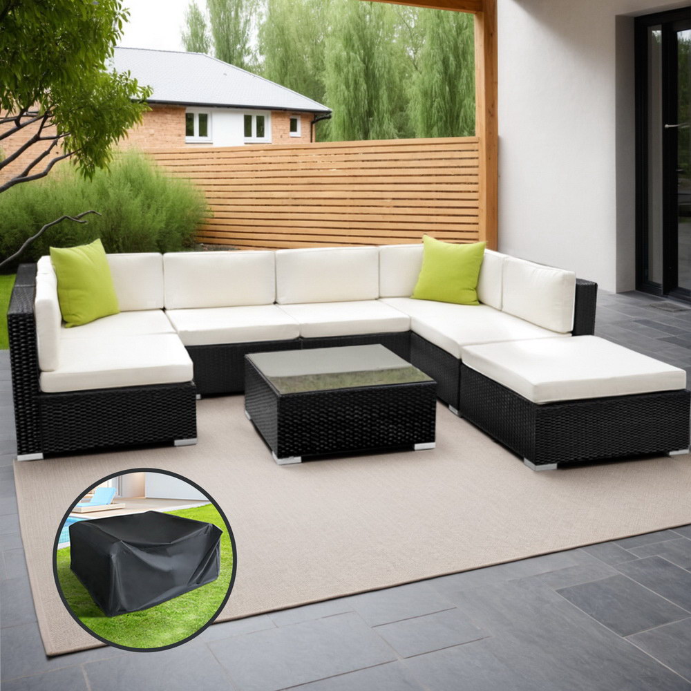 FF-SOFA-BK-8PC-ABE-202502281536-00 Gardeon 8-Piece Outdoor Sofa Set Wicker Couch Lounge Setting Cover - Image 1