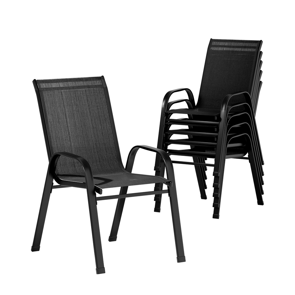 FF-STA-CHAIR-BK-X6-45681-00 Gardeon 6PC Outdoor Dining Chairs Stackable Lounge Chair Patio Furniture Black - Image 1