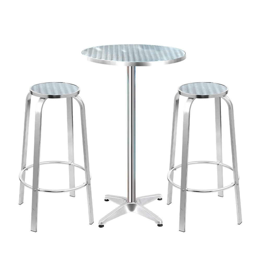 FF-TABLESET-ROUND-00 Gardeon 3-Piece Outdoor Bar Set Bistro Table Stools Adjustable Round Cafe - Image 1