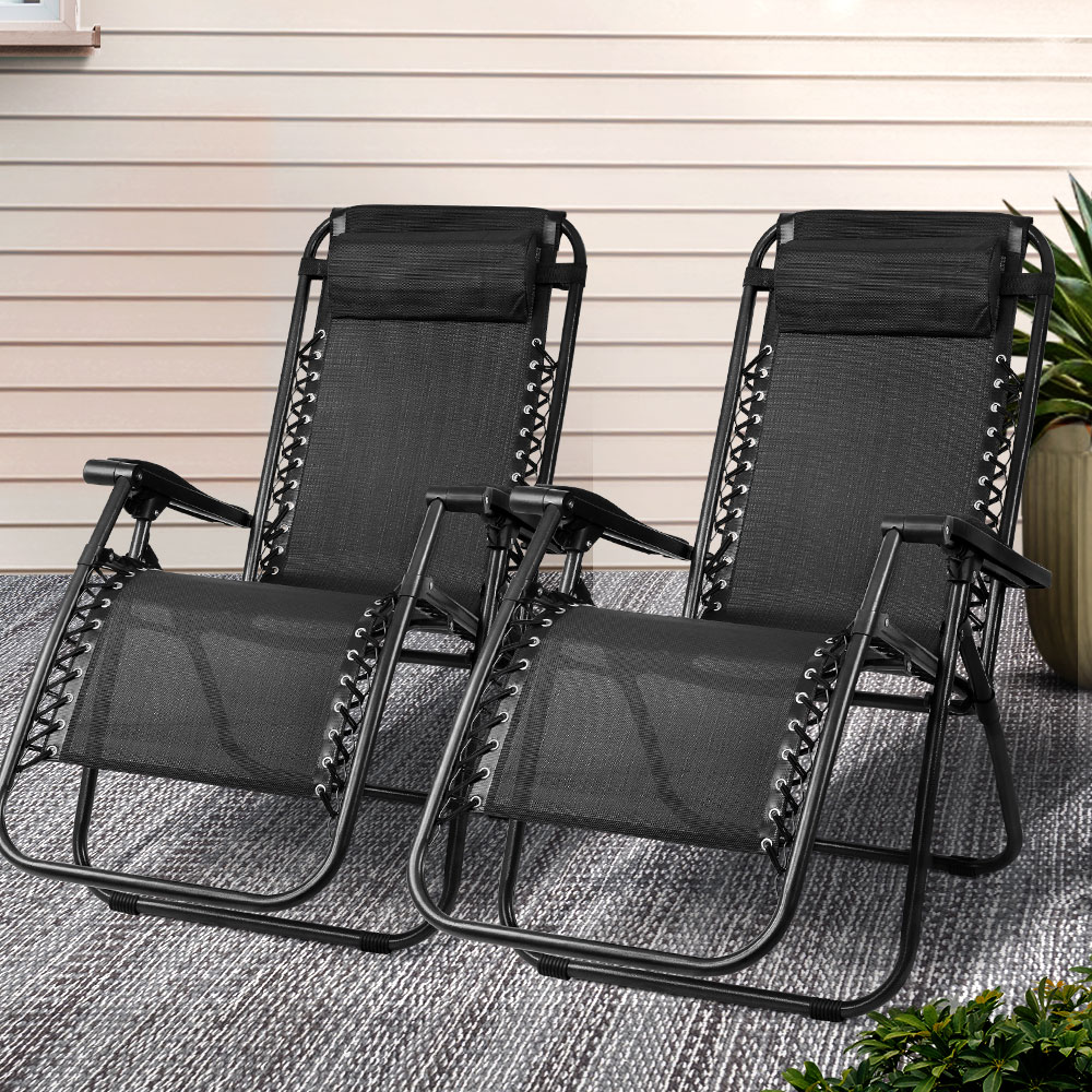 FF-ZGC-BKX2-202502281642-00 Gardeon 2PC Zero Gravity Chair Folding Outdoor Recliner Adjustable Sun Lounge Camping Black - Image 1