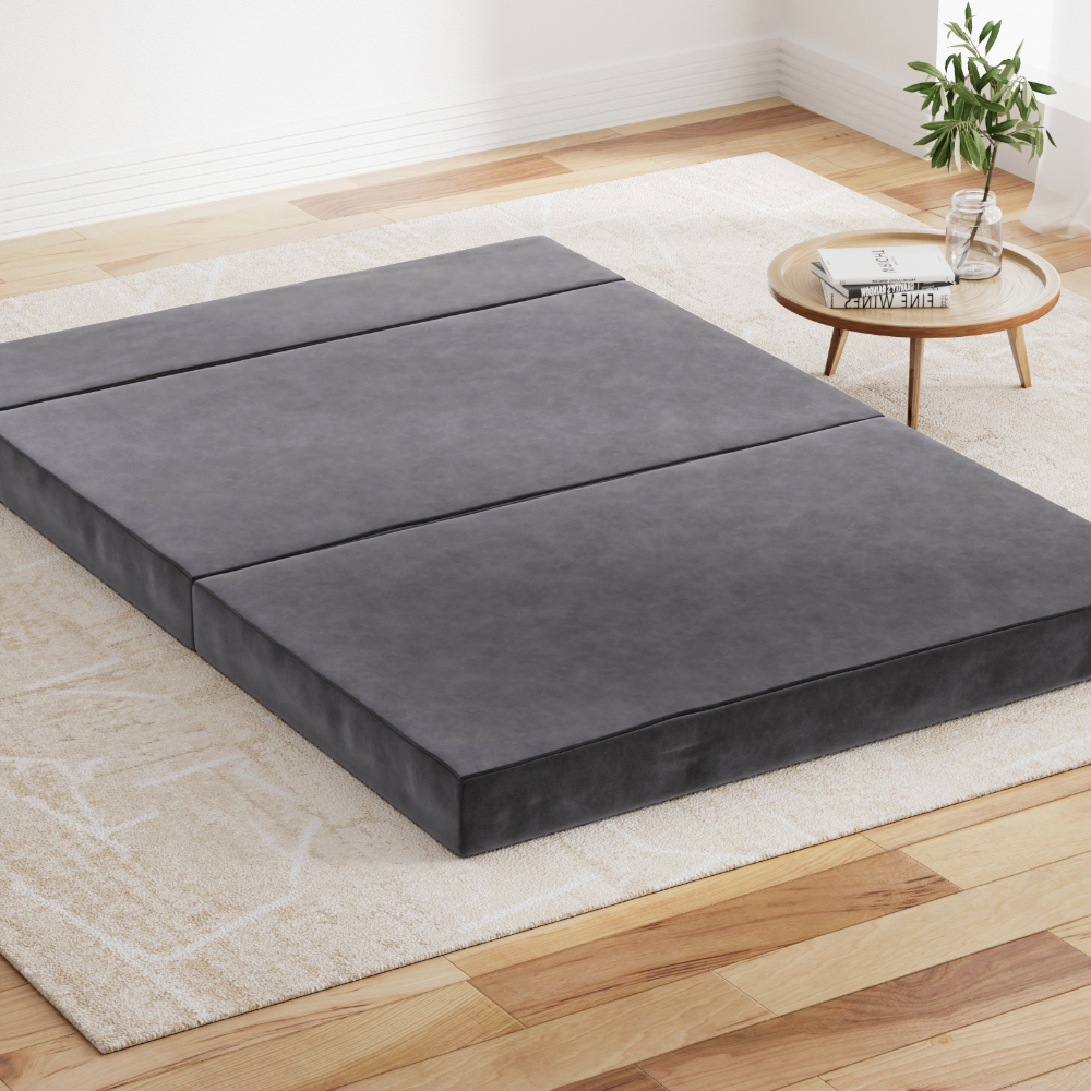FOAM-MFM-CU01-DOU-VEL-GY-16858-07 Giselle Bedding Foldable Mattress Folding Foam Bed Mat Double Grey - Image 1