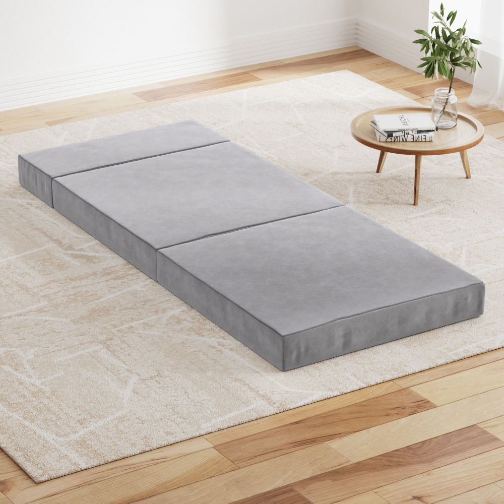 FOAM-MFM-CU01-VEL-LI-GY-16195-07 Giselle Bedding Foldable Mattress Folding Foam Bed Mat Light Grey - Image 1