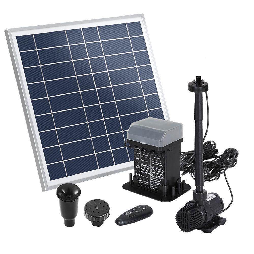 FOUNT-POND-B-DX120-139348-00 Gardeon Solar Pond Pump with Battery Kit LED Lights 9.8FT - Image 1