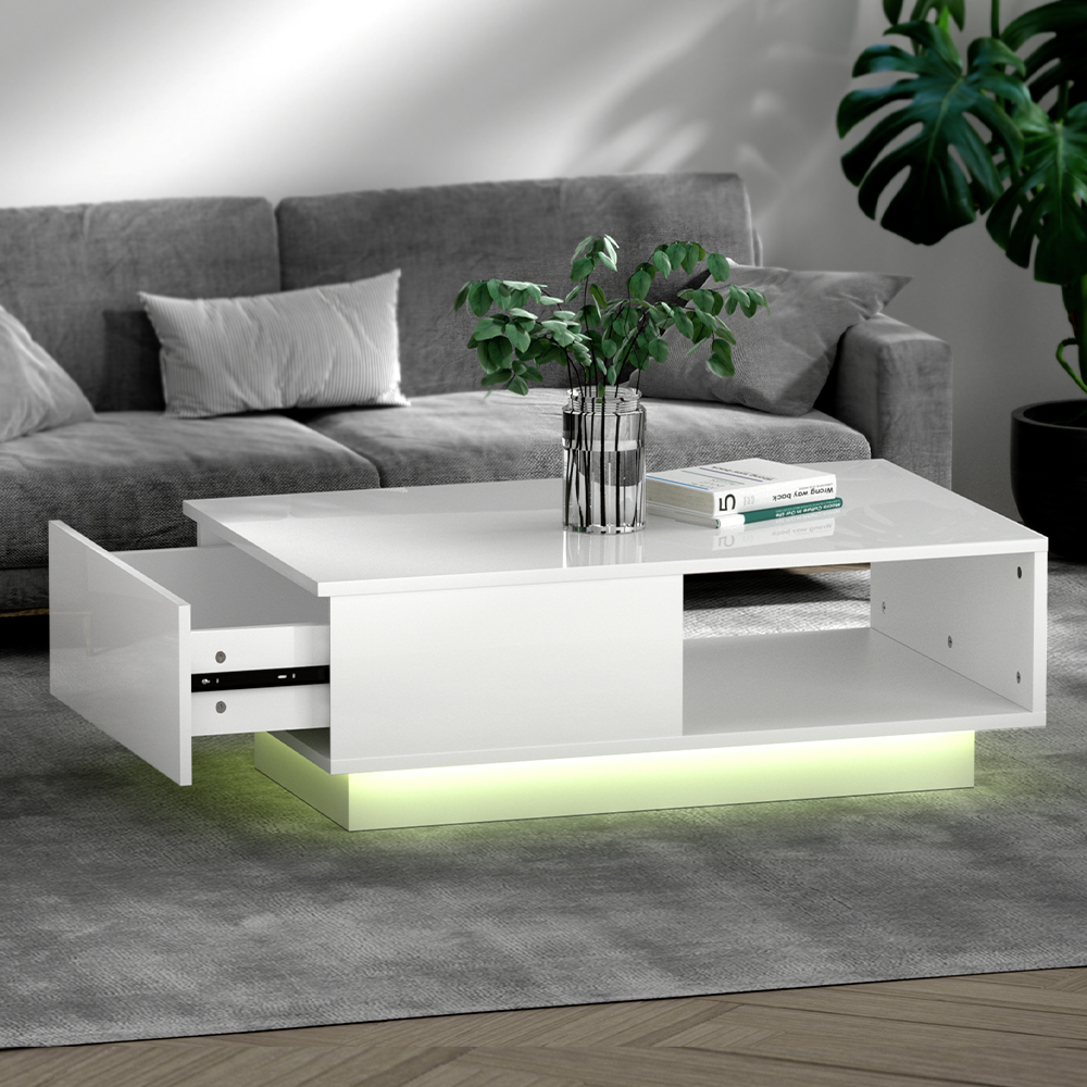 FUR-R-COF-LED-01-WH-39588-06 Artiss Coffee Table Led Lights White - Image 1