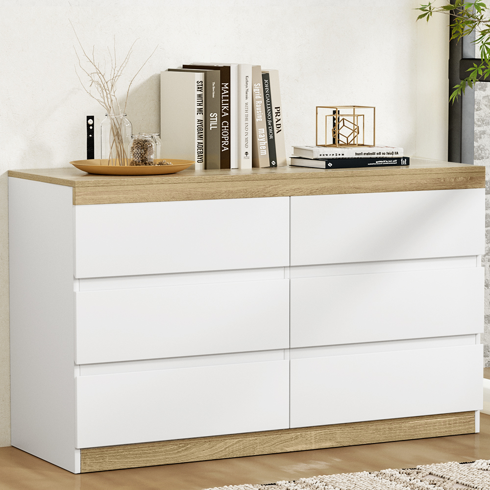 FUR-U-CDR-6D-WHWD-AB-97478-06 Artiss 6 Chest of Drawers Cabinet Dresser Table Tallboy Storage Bedroom White - Image 1