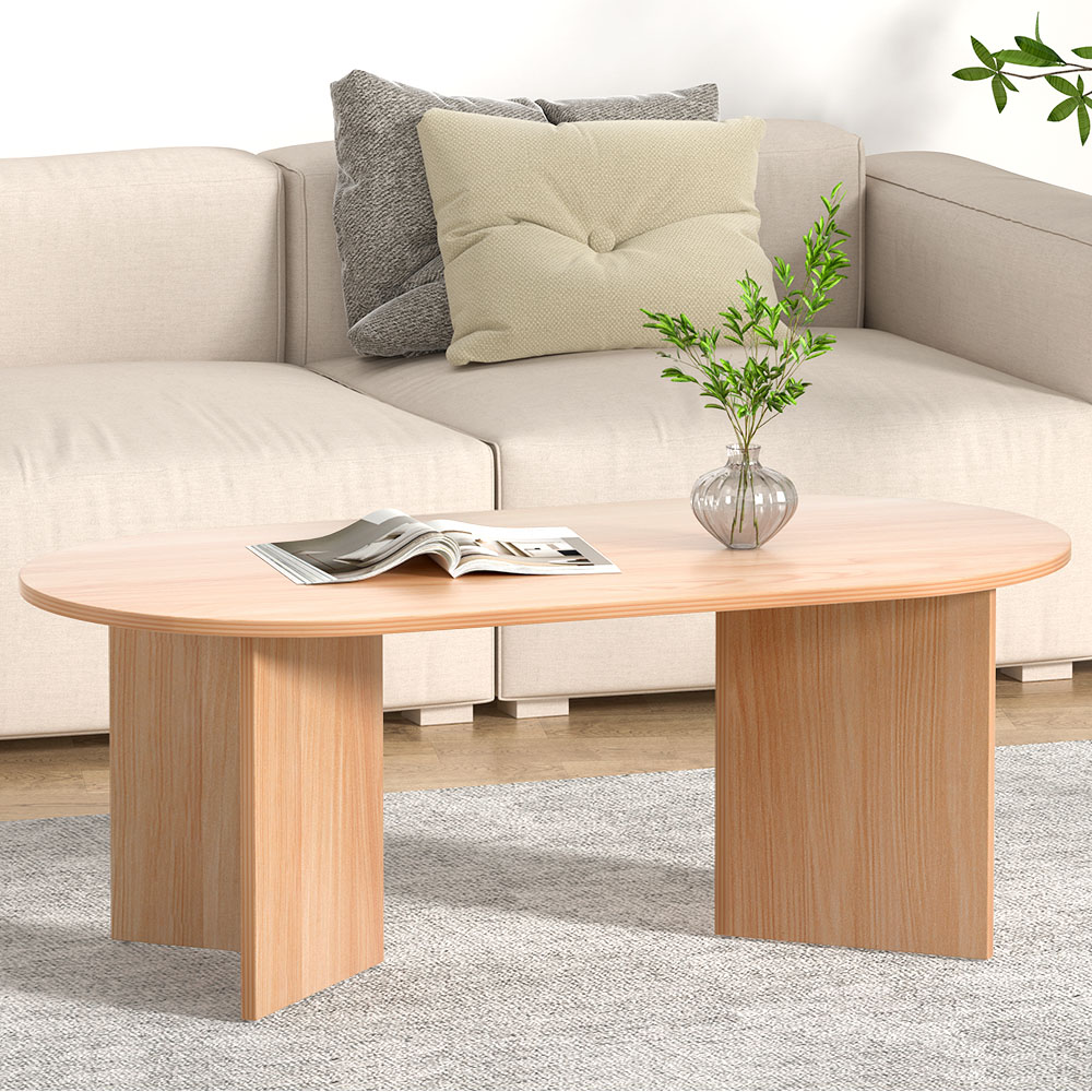 FUR-U-COF-01-WD-120196-06 Artiss Coffee Table Oval 110CM Pine Alva - Image 1